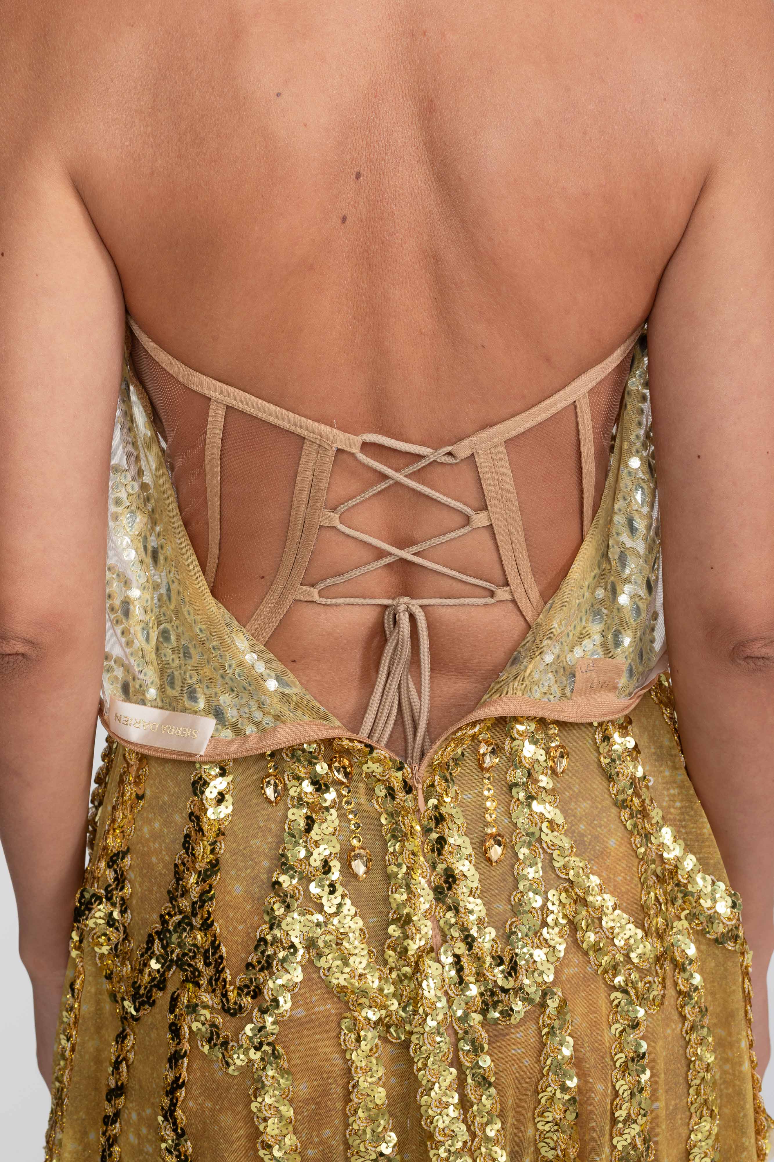 Jeweled Fit-and-Flare Mini Dress With Sweetheart Neckline  - Gold