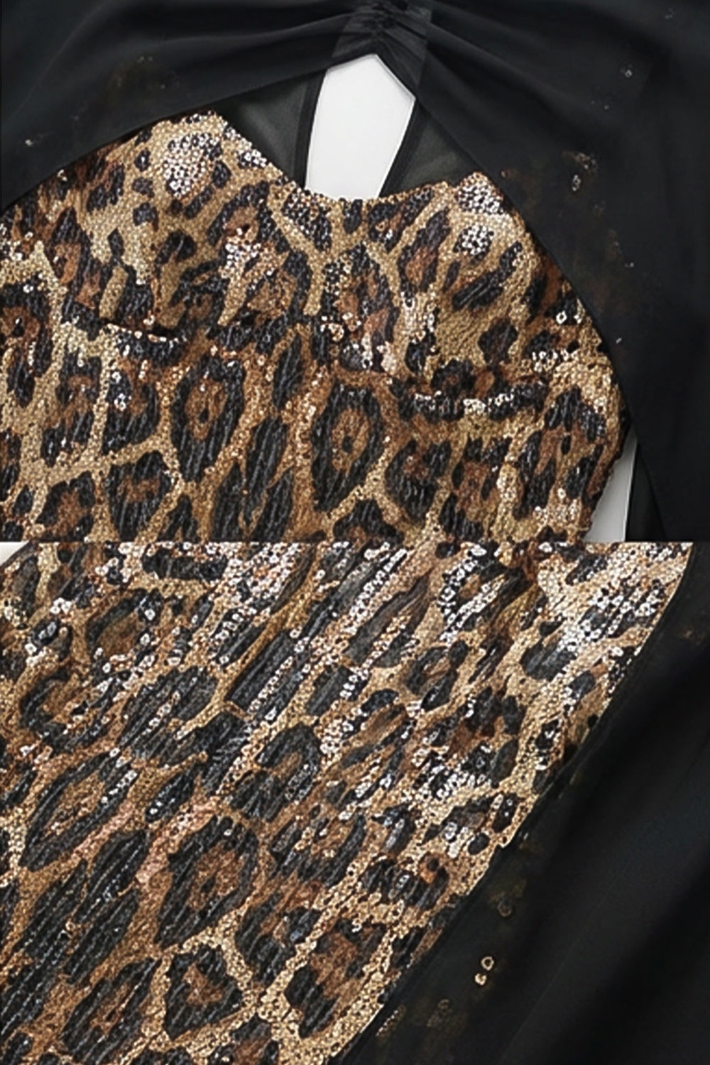 Sequin Maxi Dress with Sheer Cape Overlay – Leopard & Black