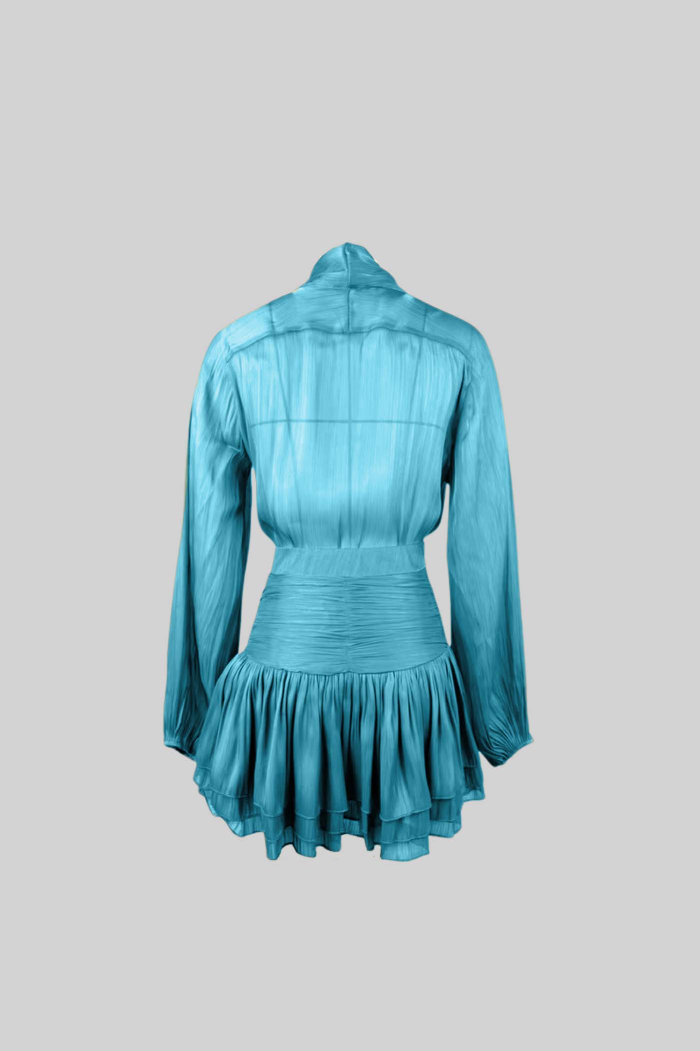 Pleated Set With Shirt and Mini Draped Skirt - Teal