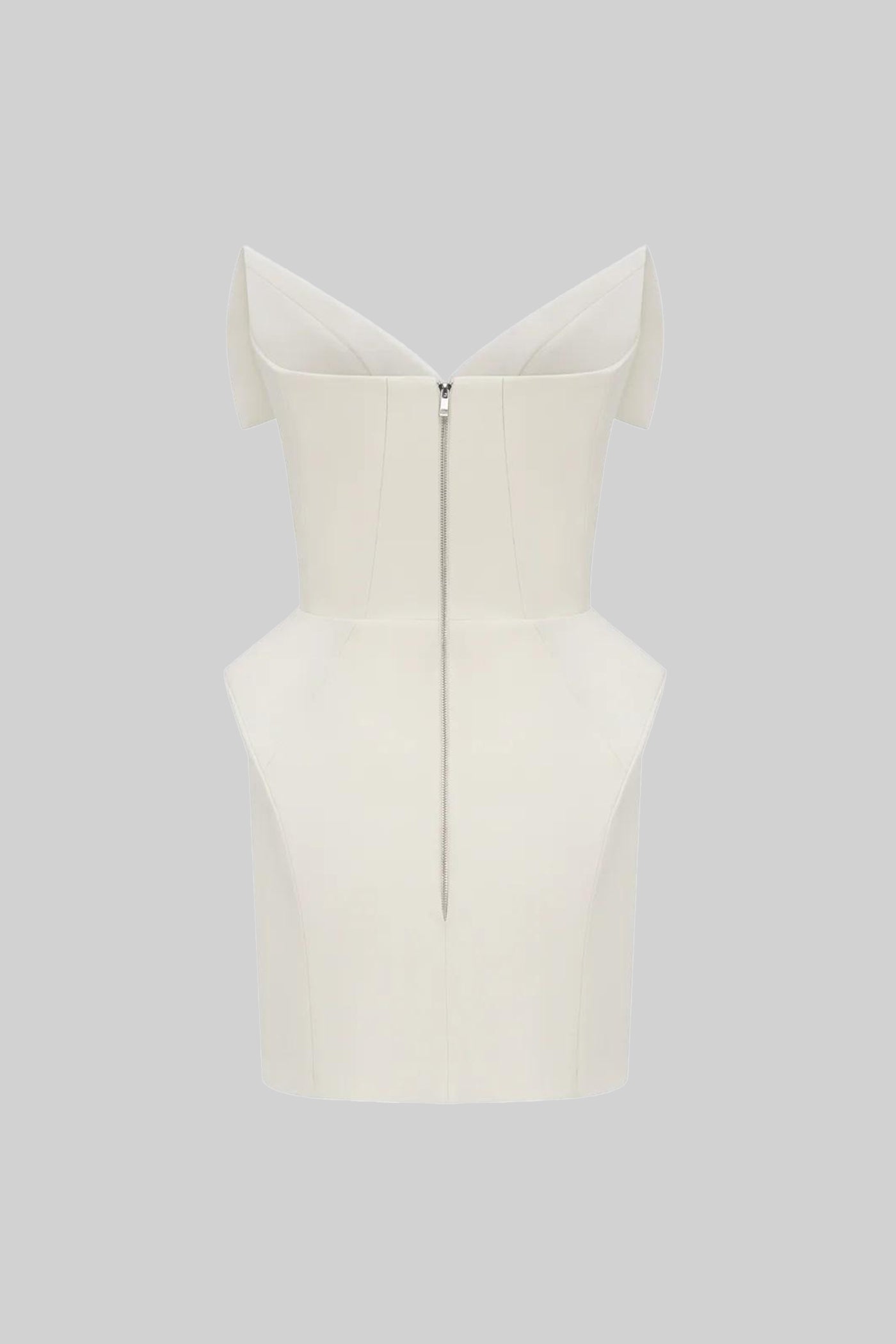 Structured Corset Mini Dress With Folded Collar-style Neckline – White