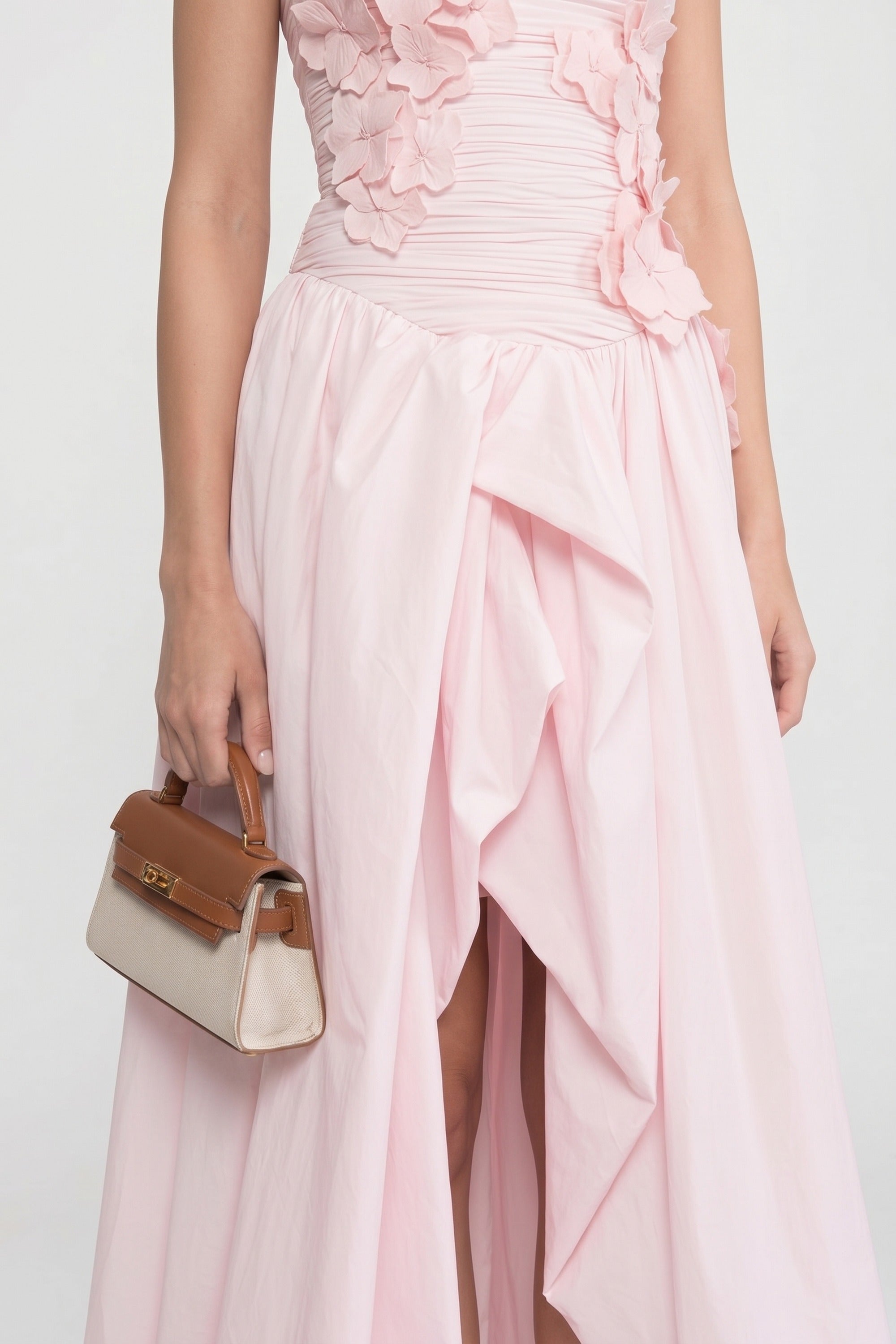 Strapless Ballgown With 3D Floral Bodice And Full Skirt - Pink